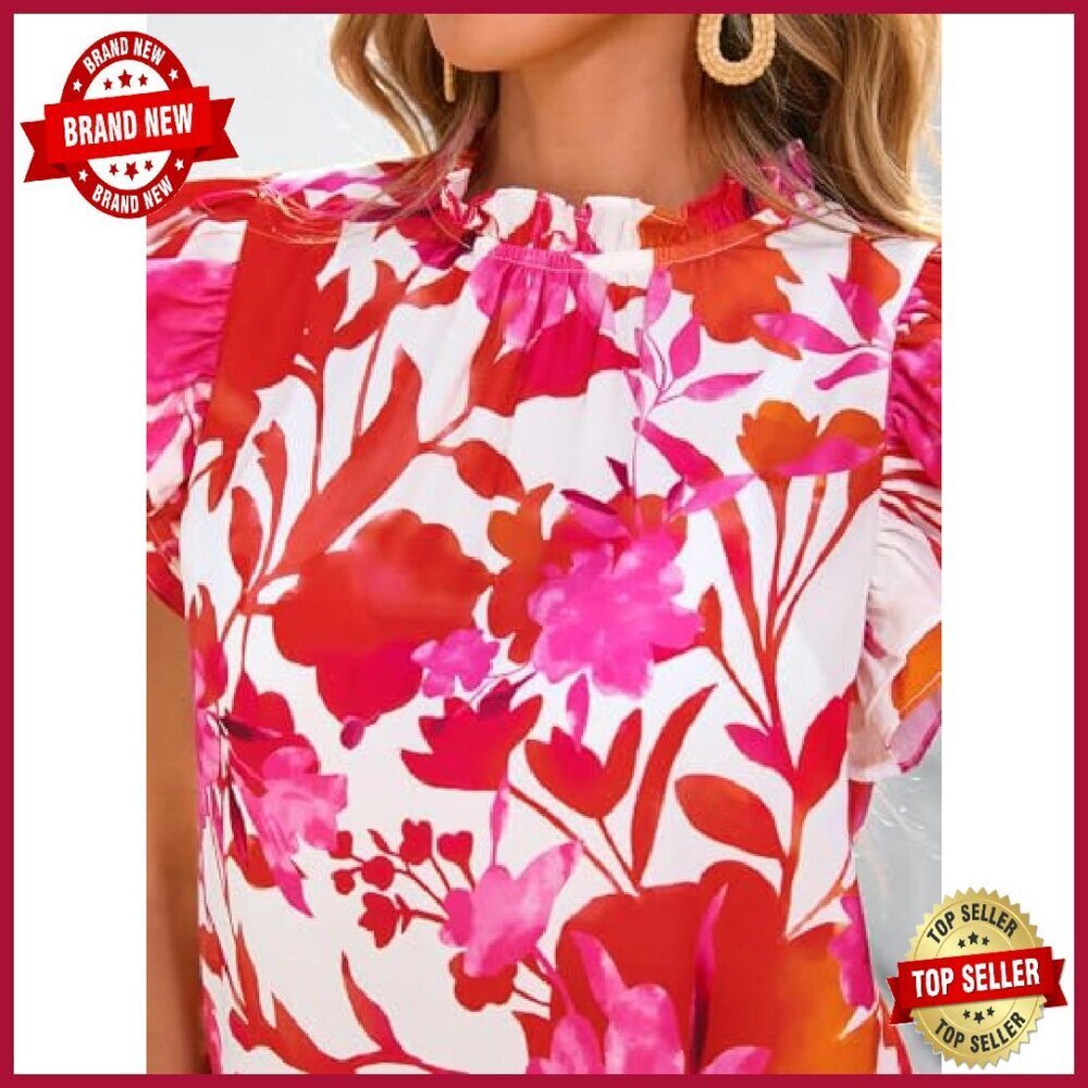 Chiffon Ruffle Blouse with Keyhole Back, Lightweight Summer Top - Picture 6 of 8